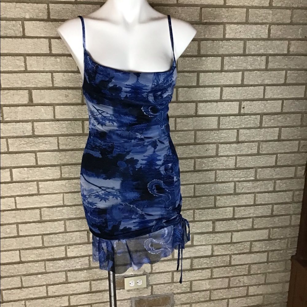 Pretty little thing gray and blue print dress size 8.